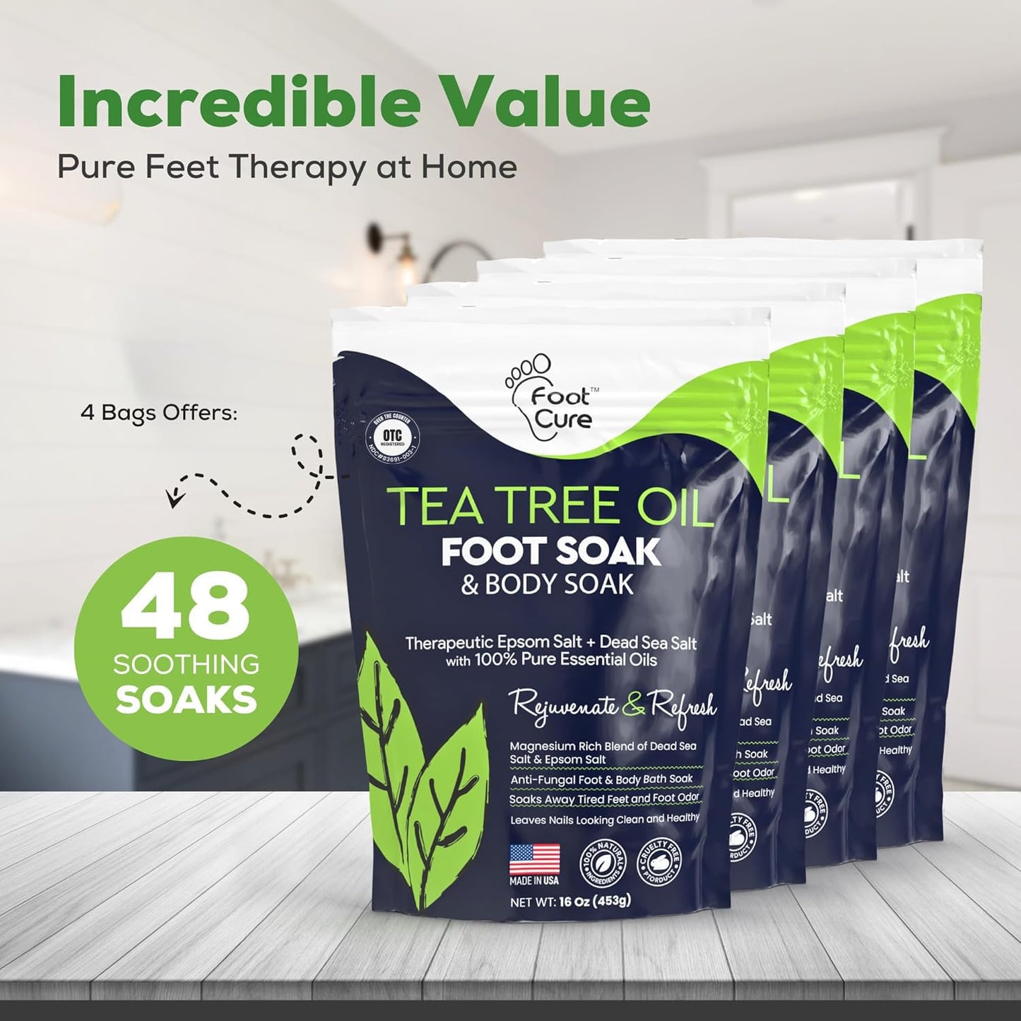 Tea Tree Oil Foot Soak with Epsom Salts - Relieve Pain, Soreness, Fungal Issues | Pack of 4