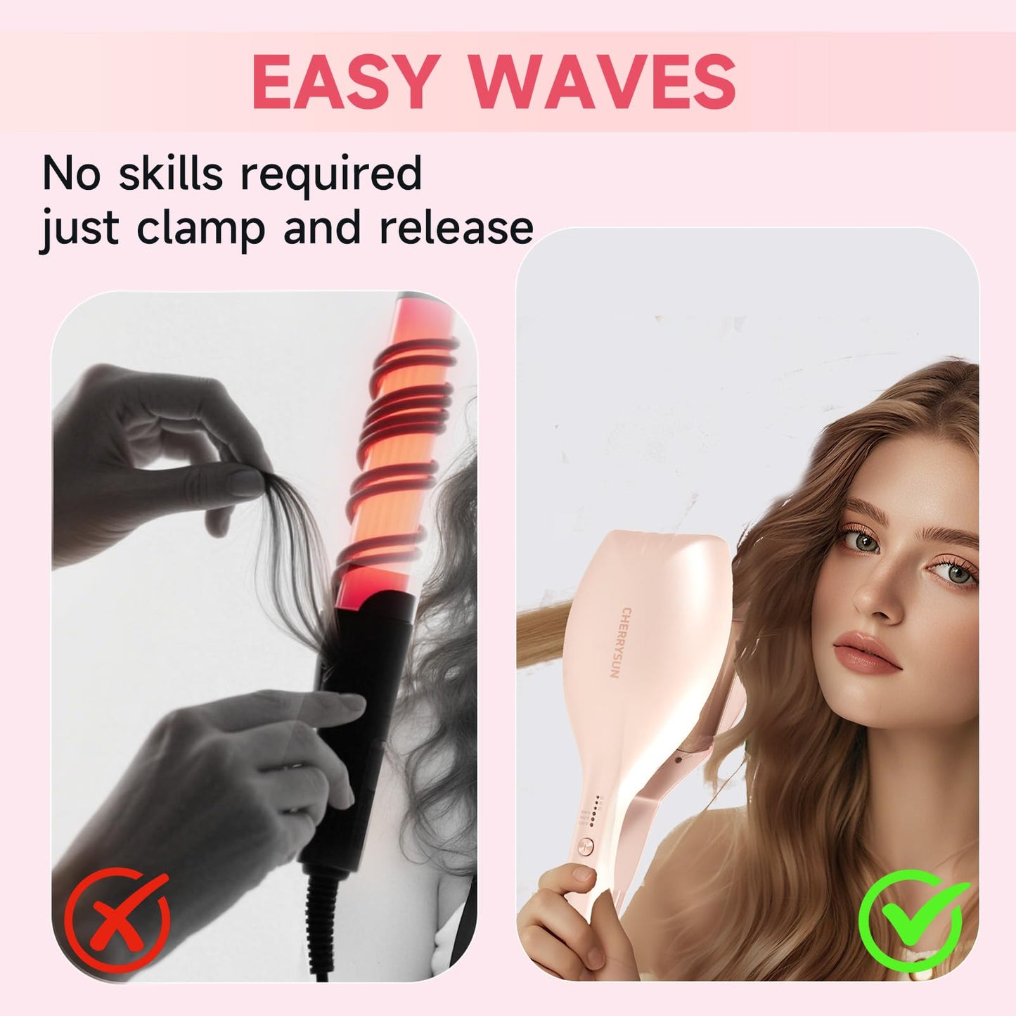 Hair Crimper Waver, 1.45" Dual Barrel S Waver for Beach Waves, Ceramic Curling Iron, Effortless Hair Waving Tool for Women