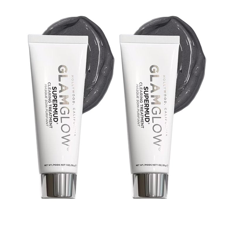 Glamglow SUPERMUD Instant Clearing Treatment Face Mask Duo | Clears Complexion, Minimizes Pores + Face Exfoliator, Travel Set, 1 Ounce