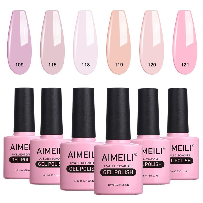 AIMEILI Valentine's Day Gel Nail Polish Set - Soak Off Nude Pink Colors | 6 x 10ml Bottles