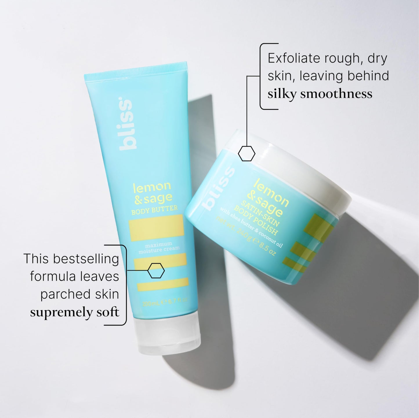 Bliss Seriously Smooth Lemon & Sage Duo: Body Butter Body Scrub | Exfoliate & Hydrate Skincare Set for Soft, Radiant Skin