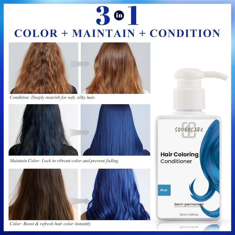 SOVONCARE Blue Hair Color Depositing Conditioner Mask - Nourishing Formula | 5.28 oz, Cruelty-Free