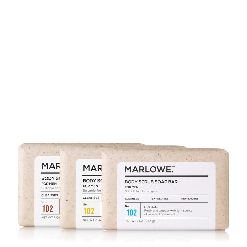 Marlowe No. 102 Men's Body Scrub Soap - Exfoliating Bar with Green Tea Extract | 7oz Variety Pack of 3 Scents