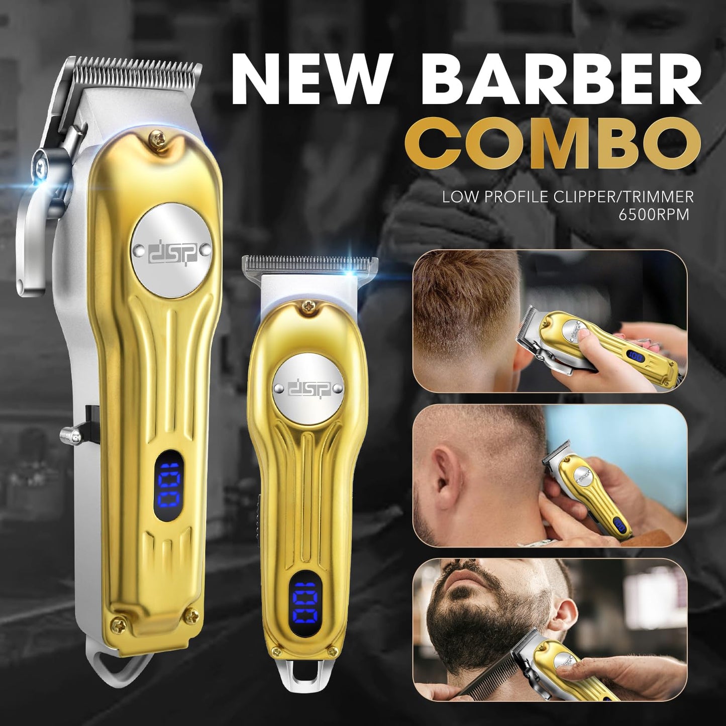 DSP Beard Trimmer for Men, Cordless Hair Clipper Shavers, Facial Hair Trimmer for Beard & Mustache Trimming, Professional Haircut Kit for Men Rechargeable LED Display (Silver)