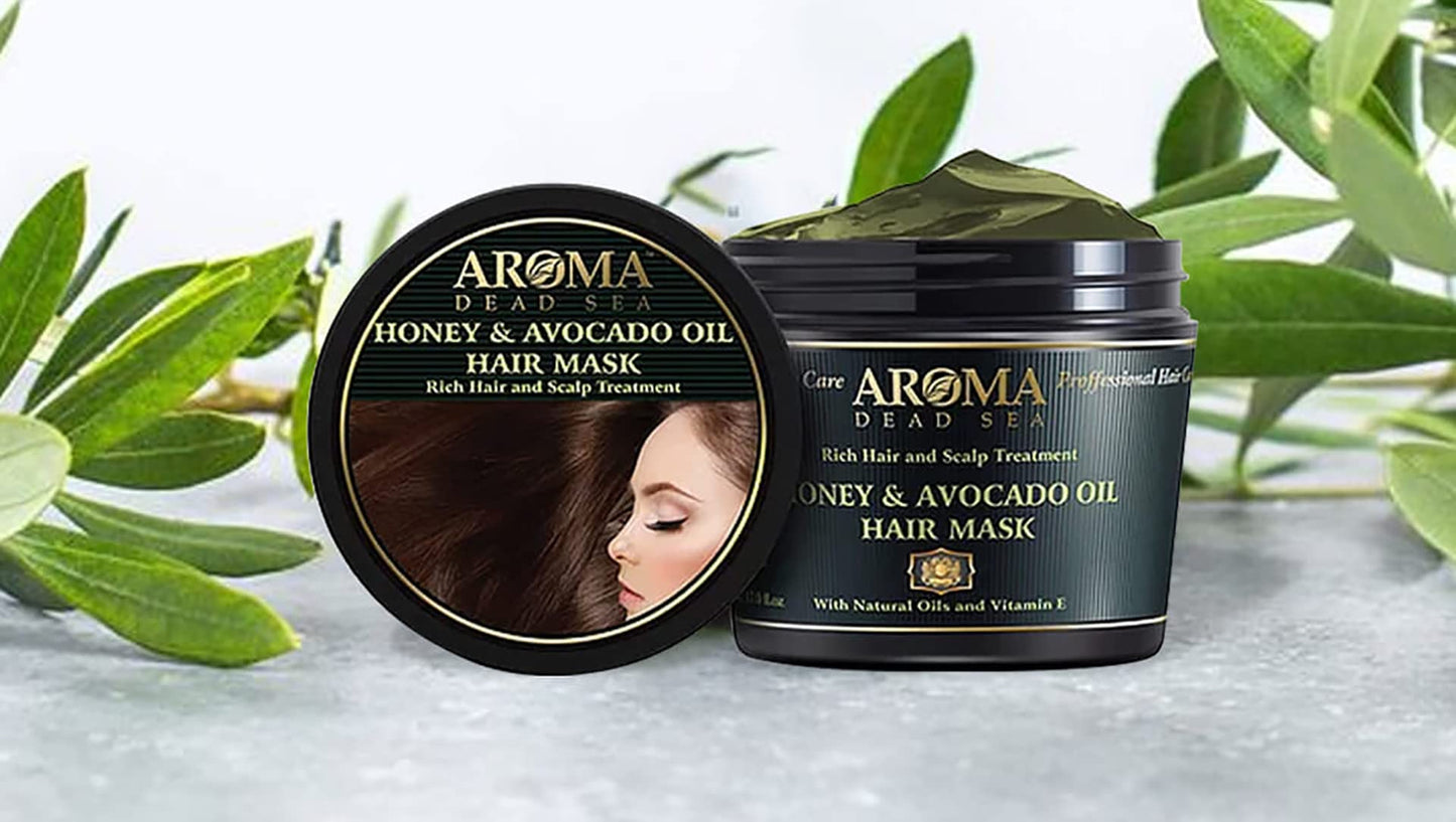 AROMA DEAD SEA Honey Egg Yolk & Olive Oil Hair Mask - Ultimate Dry & Damaged Hair Rescue, Intensive Conditioning Treatment Revives, Strengthens & Restores Softness, Shine & Elasticity / 16.9 fl.oz