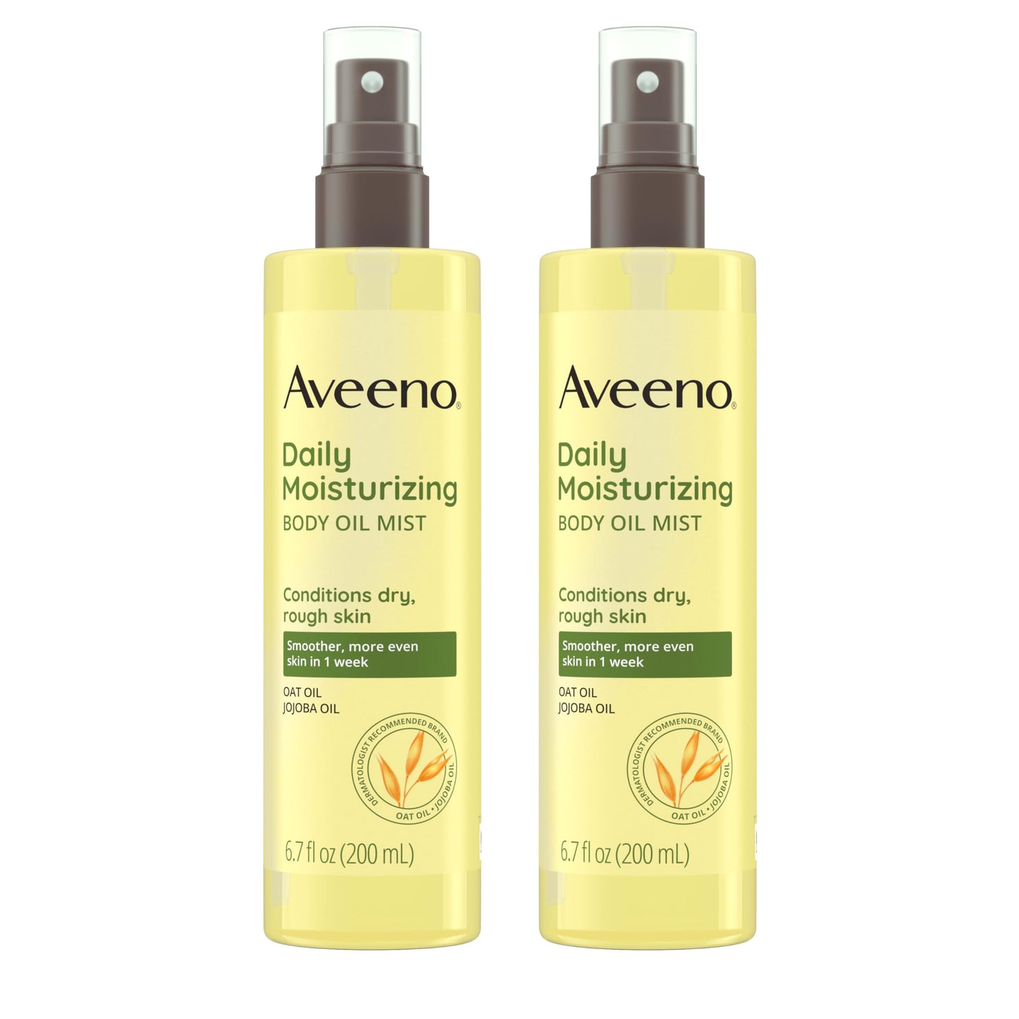Aveeno Daily Moisturizing Body Oil Mist with Oat & Jojoba Oil for Dry Sensitive Skin, Nourishing Body Spray for Smoother Skin, Paraben-, Silicone- & Alcohol-Free, Twin Pack, 6.7 fl. oz, 2 Pack