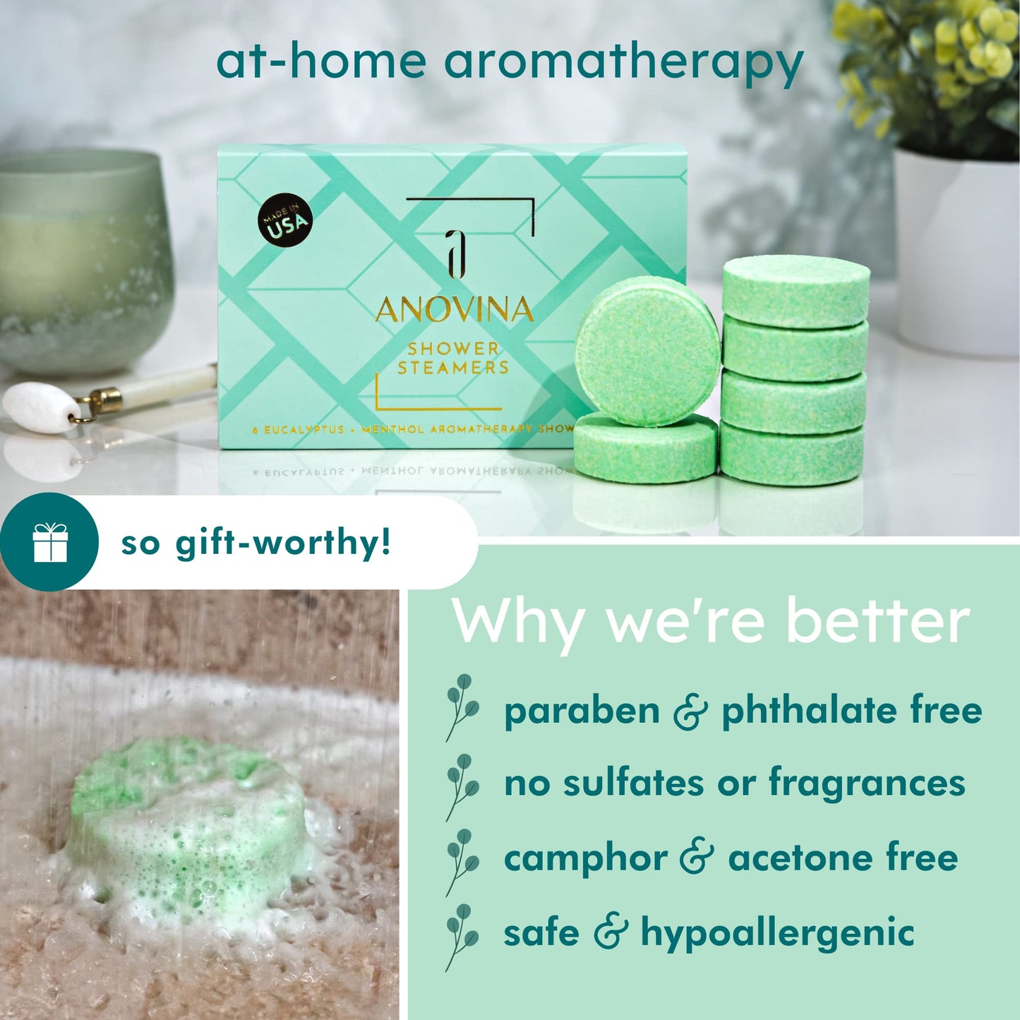 Anovina 12XL Eucalyptus Shower Steamers – Made in USA with Menthol for Aromatherapy. Enjoy a Spa-Like Shower Experience!