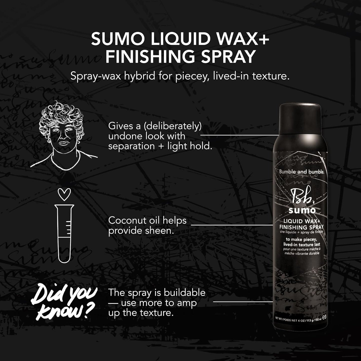 Bumble and bumble. Sumo Liquid Wax - Buildable Separation & Light Hold | Coconut Oil Infused | 4 oz for All Hair Types