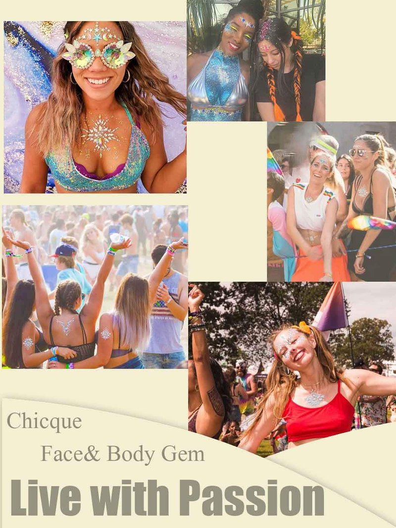 Blindery Rhinestone Mermaid Face Gems Rave Body Jewelry Tattoo Pink Body Stickers Festival Chest Gems for Women and Girls 2PC