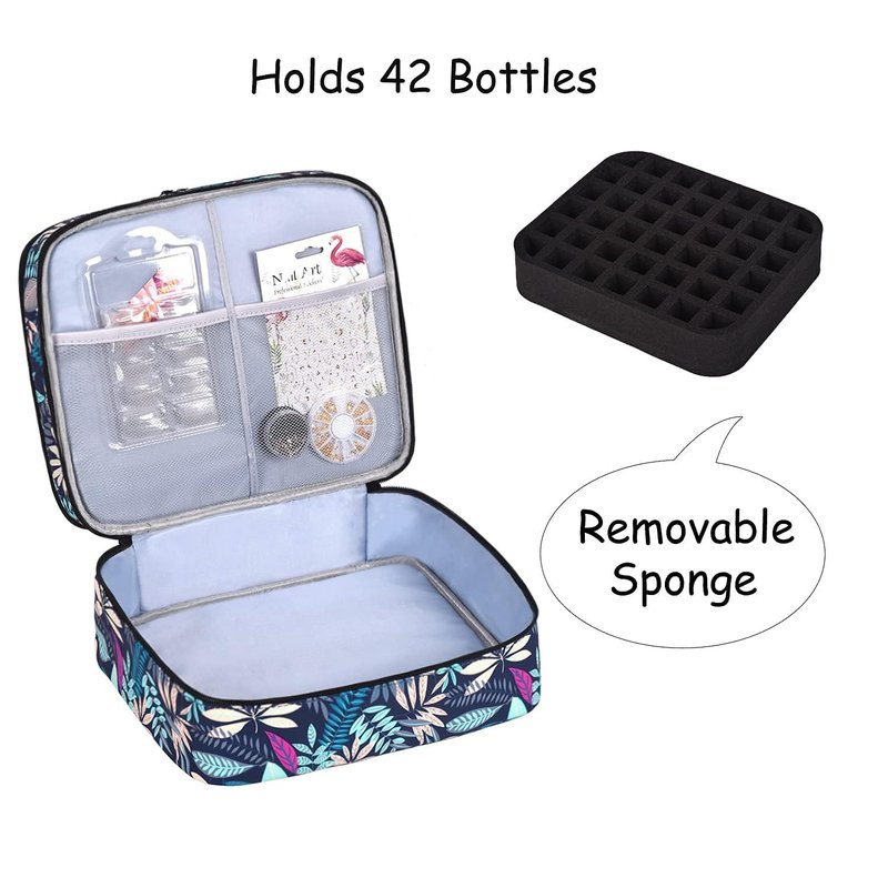 LYFFXYH Double-Layer Nail Polish Organizer-Holds 42 Bottles, Nail Polish Storage with Handle, Nail Bag Organizer Case for Professional Manicure Kit & Travel (Leaf, 42 Bottles-Small)