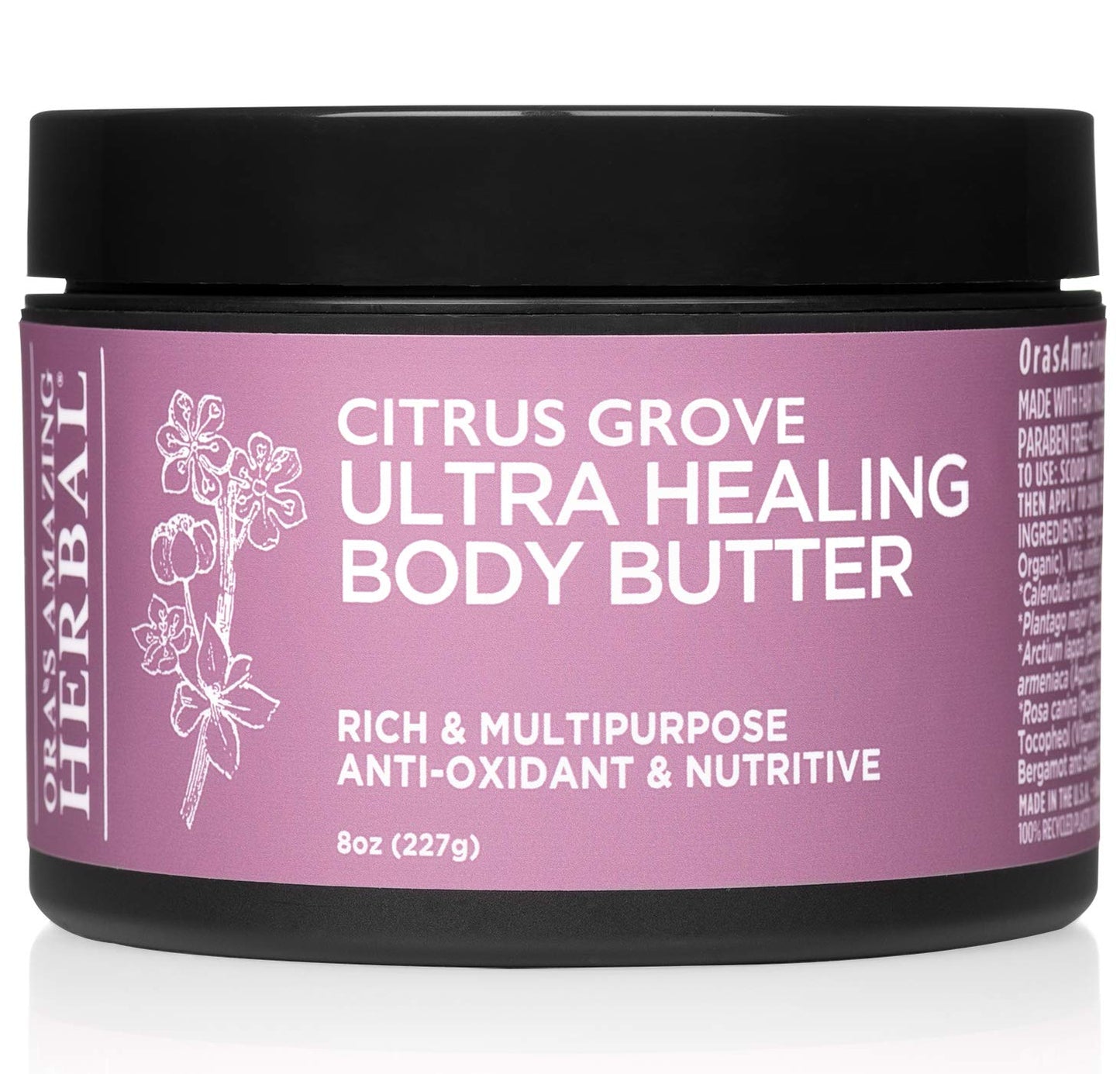 Ora's Amazing Herbal Ultra Healing Body Butter, Intensive Moisturizer For Dry Skin, Marjoram & Bergamot Essential Oil, 8 oz, Citrus Grove Scent
