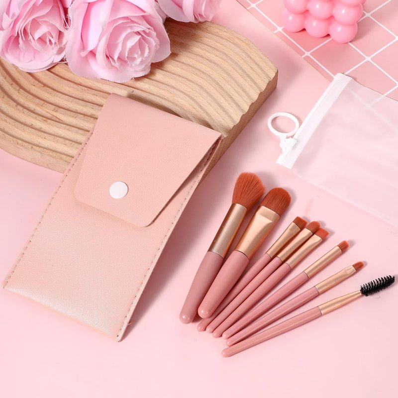 Travel Makeup Brush Set - 16 Synthetic Fiber Brushes with Makeup Bag | Perfect Bridesmaid Gift (Pink)