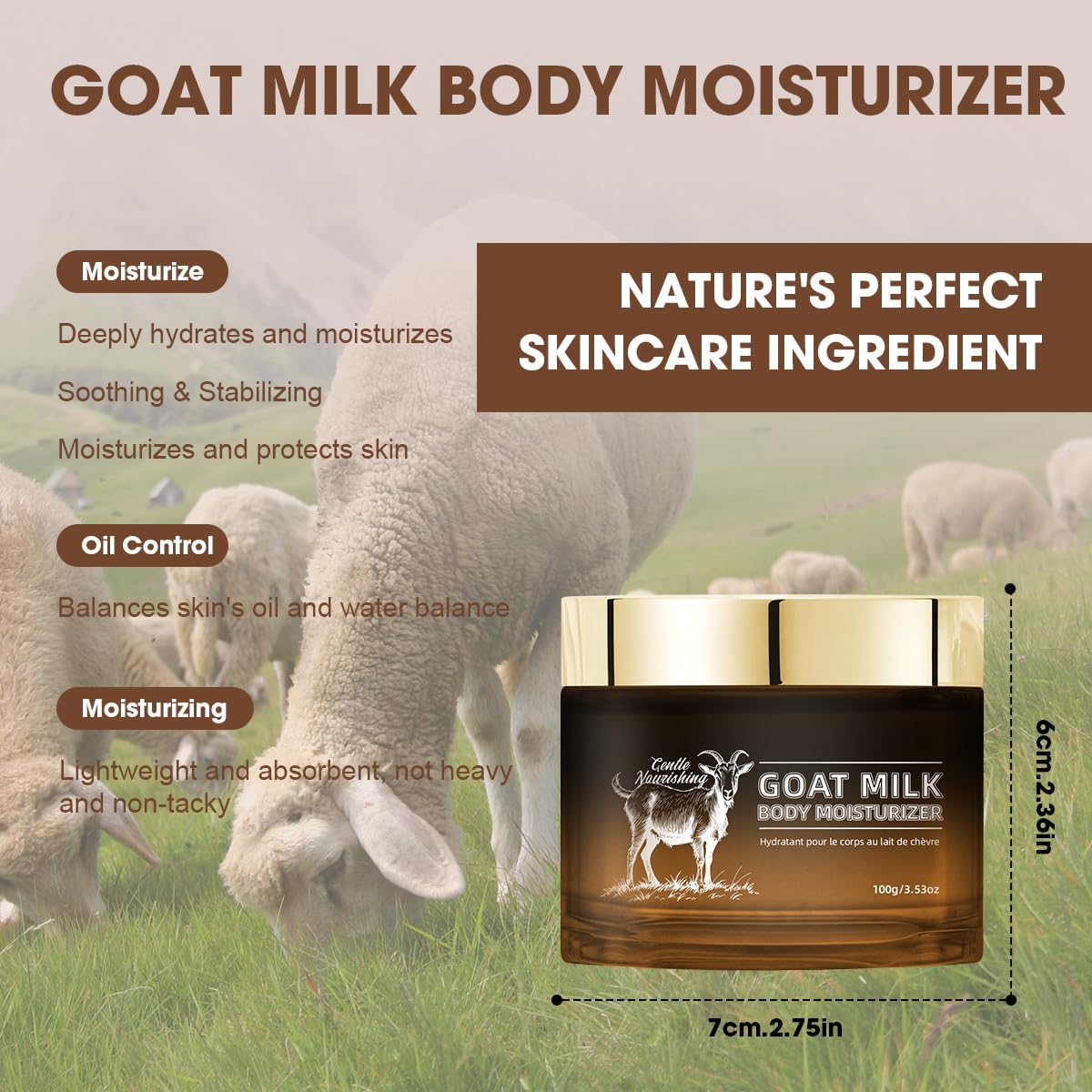 Bmrewax Goat Milk Lotion - Whipped Body Butter Cream with Goat Milk - Deeply Moisturizes, Softens Skin - Natural & Gentle for All Skin Types, 3.53 oz
