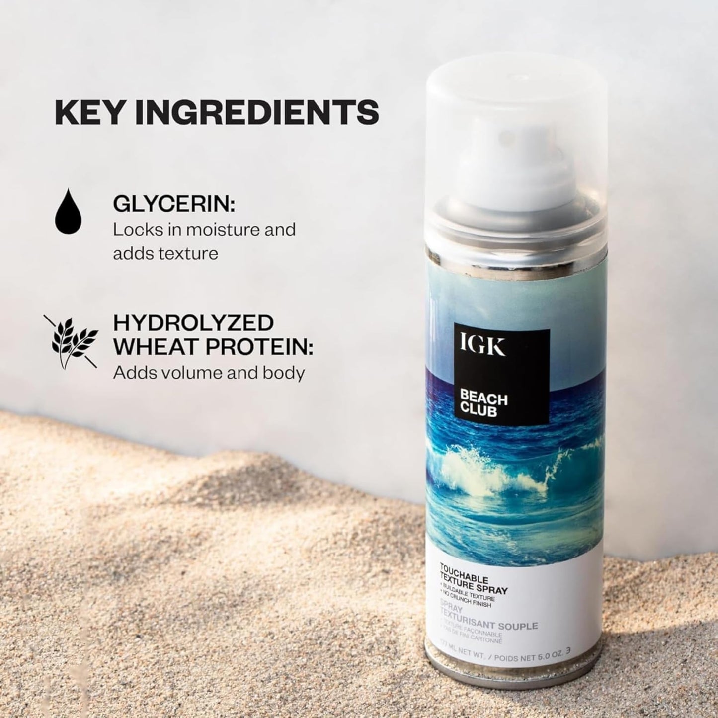 IGK BEACH CLUB Touchable Texture Spray Travel | Hold + Volume + Lightweight | Vegan + Cruelty Free | 1.7 Oz