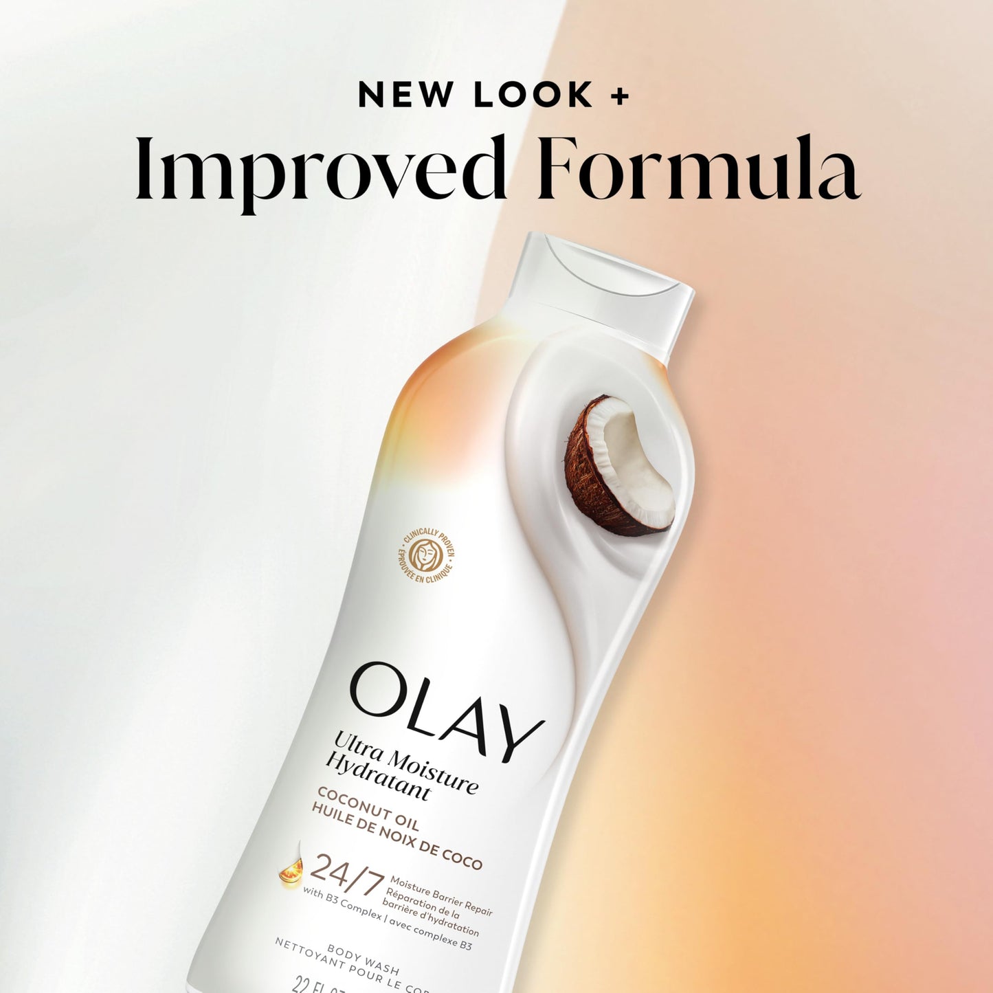 Olay Body Wash for Women, Ultra Moisture, 24hr Moisturizing, Hydrating & Refreshing, B3 Vitamin Complex, Free of Parabens & Phthalates, For All Skin Types, Coconut Oil Scent, 22 fl oz (Pack of 4)