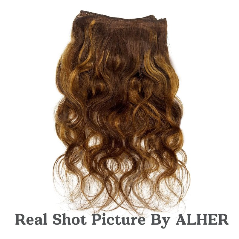 ALHER 4/27 Honey Blonde Highlight Body Wave Ombre Human Hair Bundle 16 Inch Brown Colored Bundles 12A 100% Brazilian Virgin Remy Human Hair Soft Wavy Weave 4/27 Highlight Color