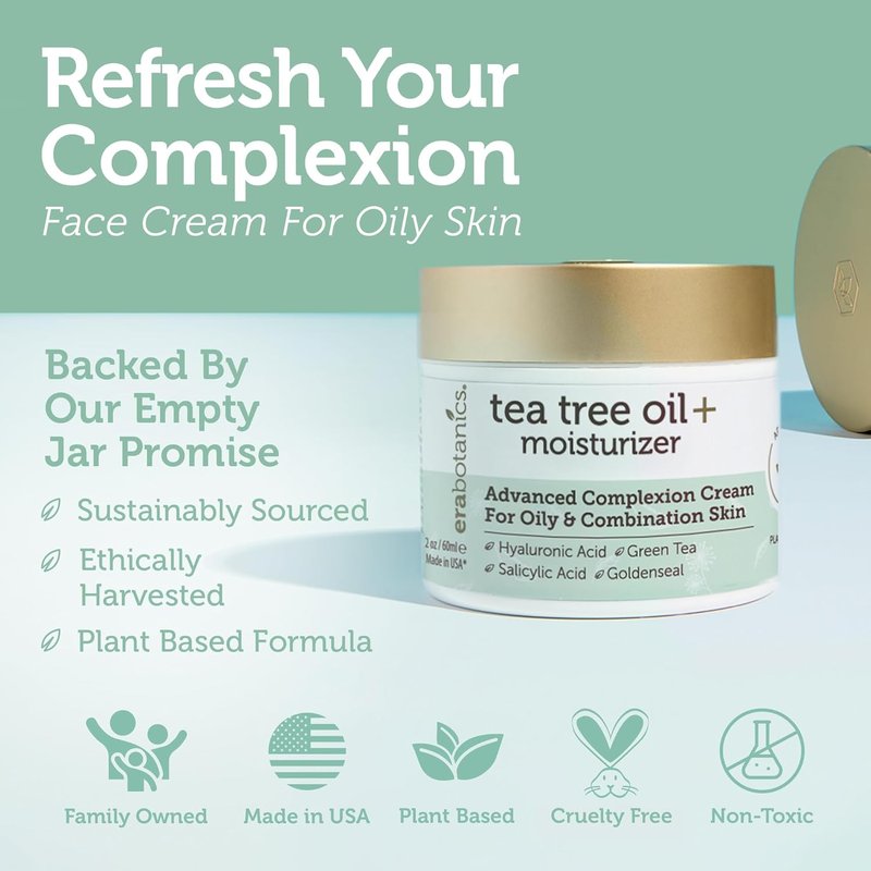 Tea Tree Moisturizer Cream - Advanced Oily Skin Acne Treatment | Non-Greasy Formula with Salicylic Acid & Green Tea