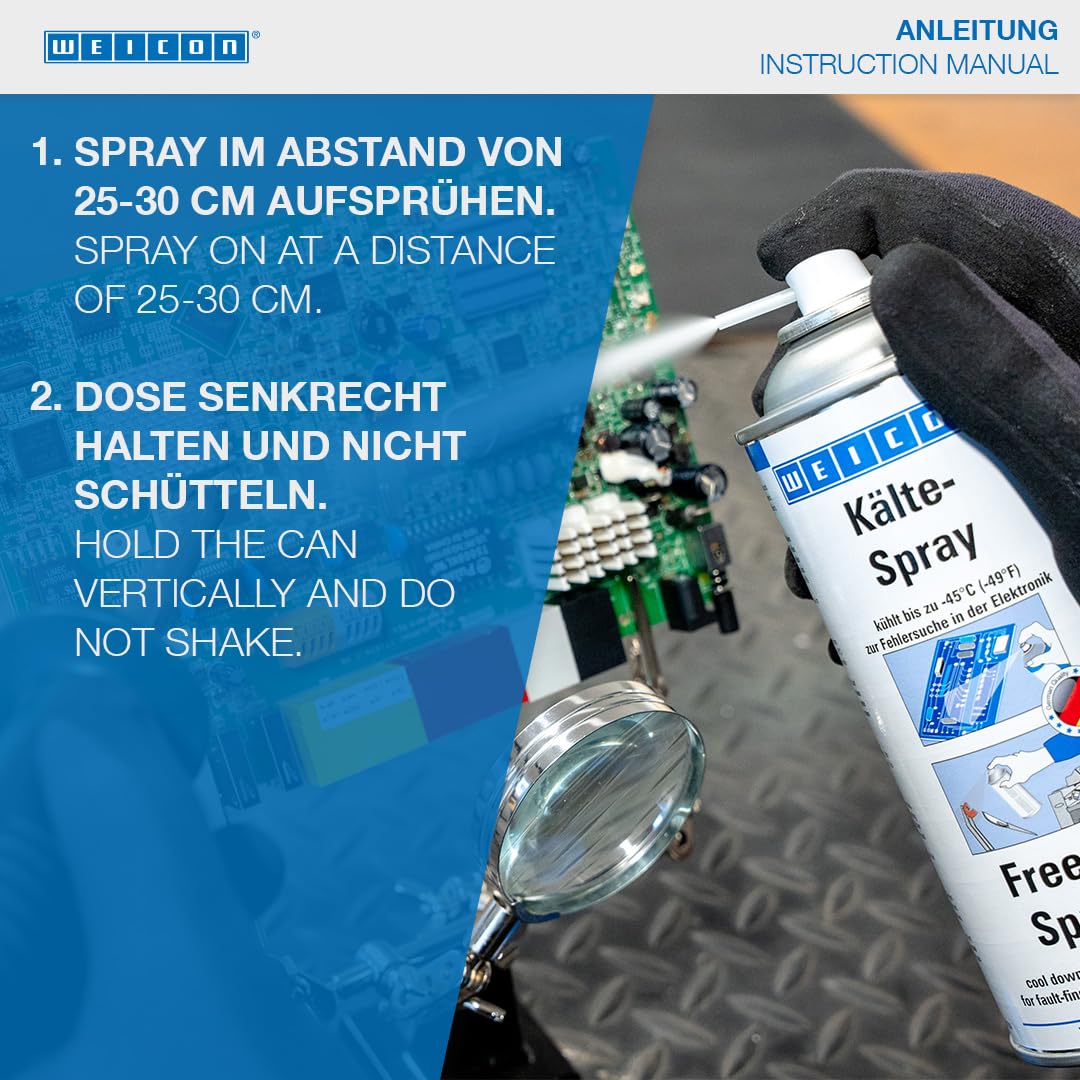 WEICON Freeze Spray | 13.5 fl oz (400 ml) | Targeted cooling down to -49°F (-45°C) | workshop ice spray for troubleshooting, sensor testing, mounting aid for fits, thermostat test