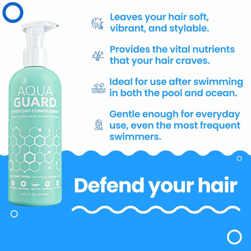 AQUA GUARD Everyday Conditioner for Damaged & Brittle Hair - Smoothes, Softens & Repairs Chlorine Damage - Paraben and Gluten Free, Vegan, Color Safe, Leaping Bunny Certified (9.5 oz)