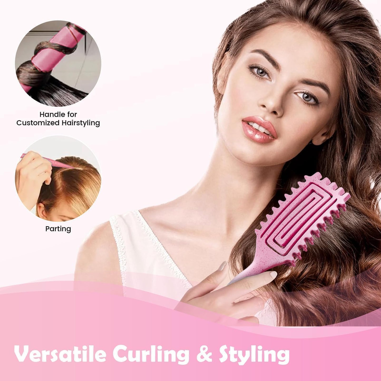 ABOYOY Curl Defining Brush with Side Gear for Curly Hair, Detangling & Styling Brush for Women Men, Lightweight Ergonomic Candy Brush Works on Wet or Dry Hair(Pink)