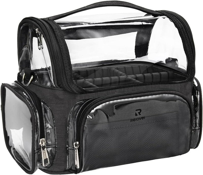 Clear Makeup Brush Case - Stand-Up Cosmetic Organizer for Professionals | Adjustable Divider & Strap - X-Large Black