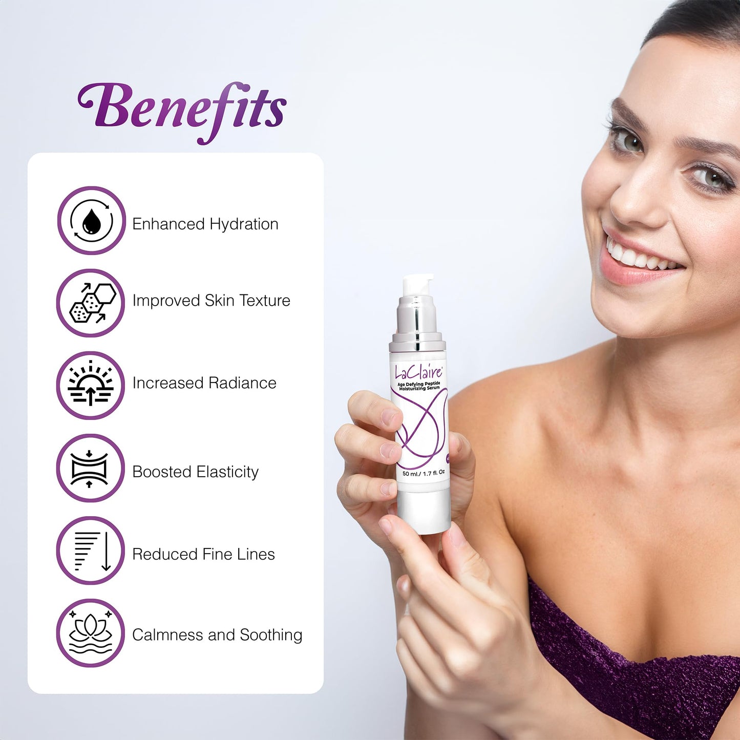LaClaire Age-Defying Peptide Moisturizing Serum – Retinol Night Treatment with Vitamin C & Aloe Vera – Wrinkle-Reducing & Hydrating, 1.7 oz