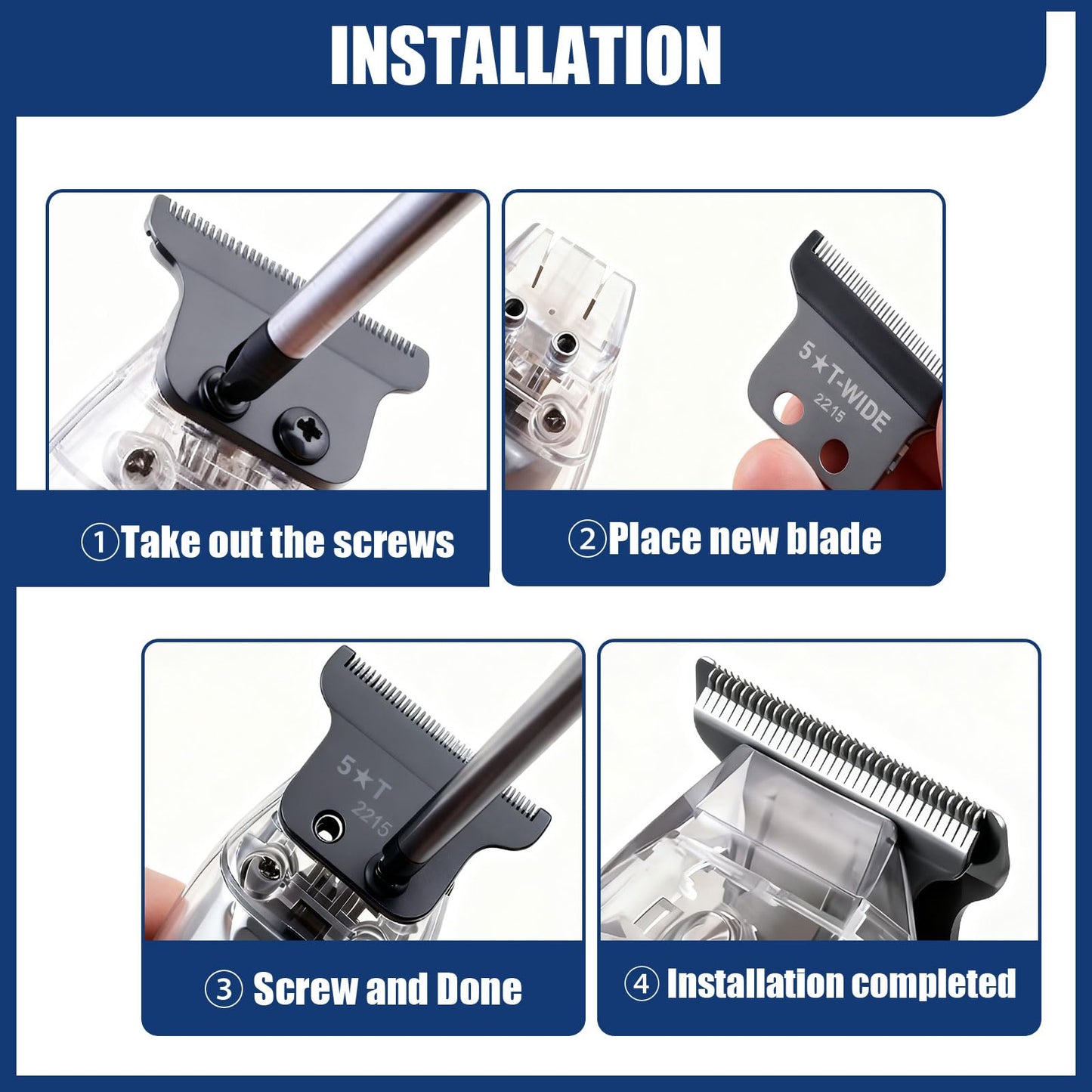 2215 T Wide Detailer Replacement Blades for Wahl 5 Star Serise Detailer Li Trimmer 8081 and 8171 Models (Black)