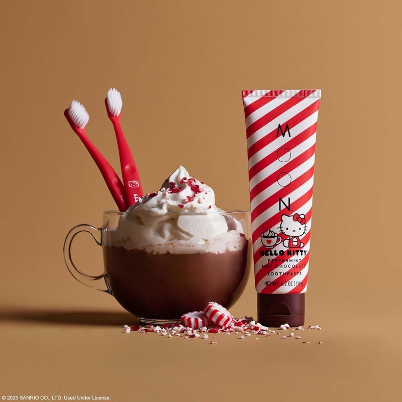Hello Kitty Toothpaste - Peppermint Hot Chocolate Flavor, 4.2 Oz | No Fluoride, Sugar-Free, Extra Soft Toothbrushes for Kids & Adults