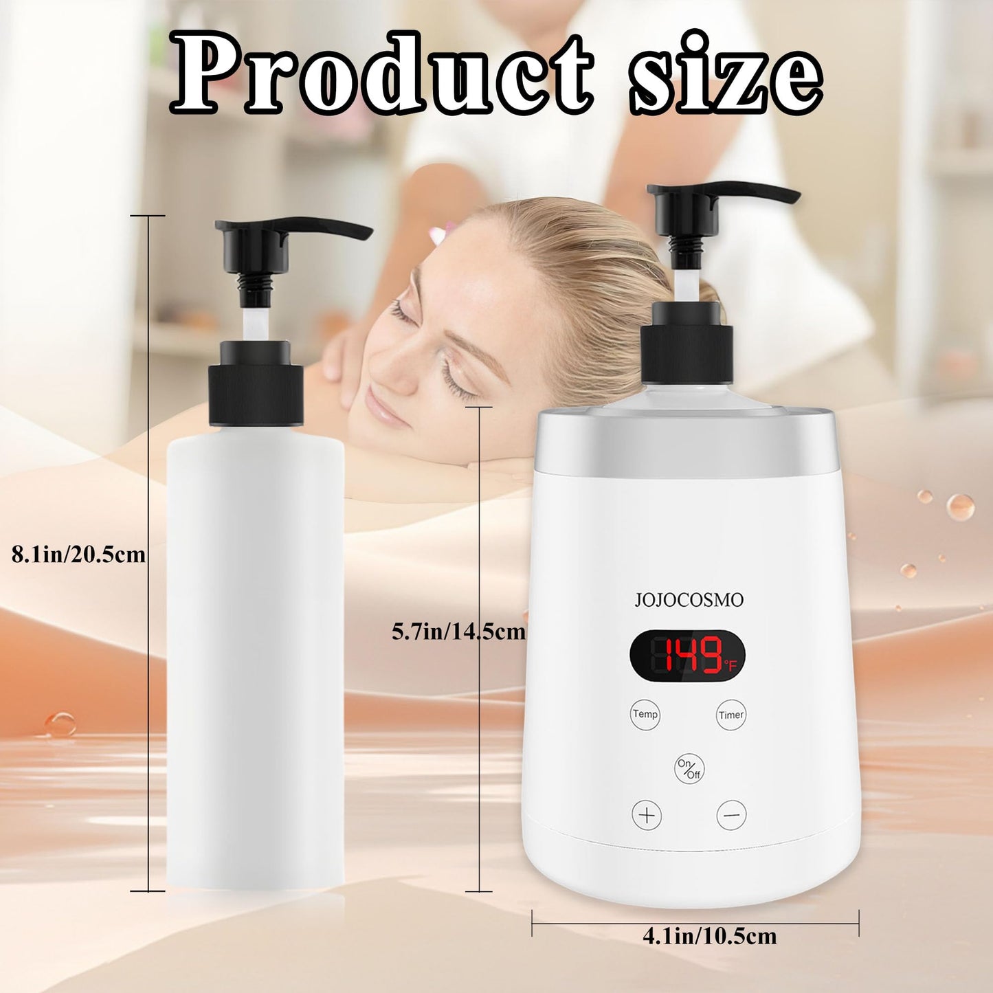 JOJOCOSMO Massage Oil Warmer, Massage Oil Heater with Two Oil Bottle dispensers, Body Liquid Warmer from 86℉ to 149℉, Lotion Bottle Warmer Shampoo Heater for Salon (White)