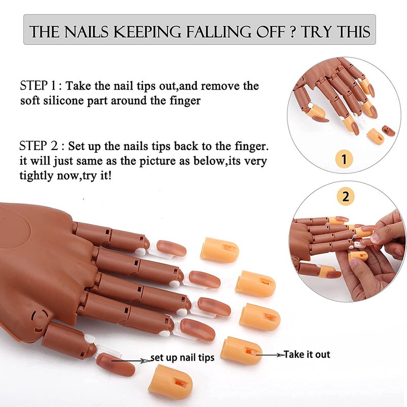 Acrylic Nail Practice Hand - Flexible Mannequin for Nail Art | 200 Pcs Fake Nail Tips Included