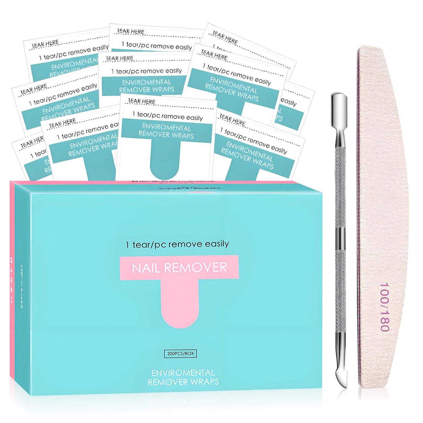 LZXLUKGIR Nail Polish Remover Wipes,200 Pack Individually Nail Polish Remover Pads with Tools,Portable Fingernail Travel Kit,Quickly removedor de gel para uñas for Salon Home