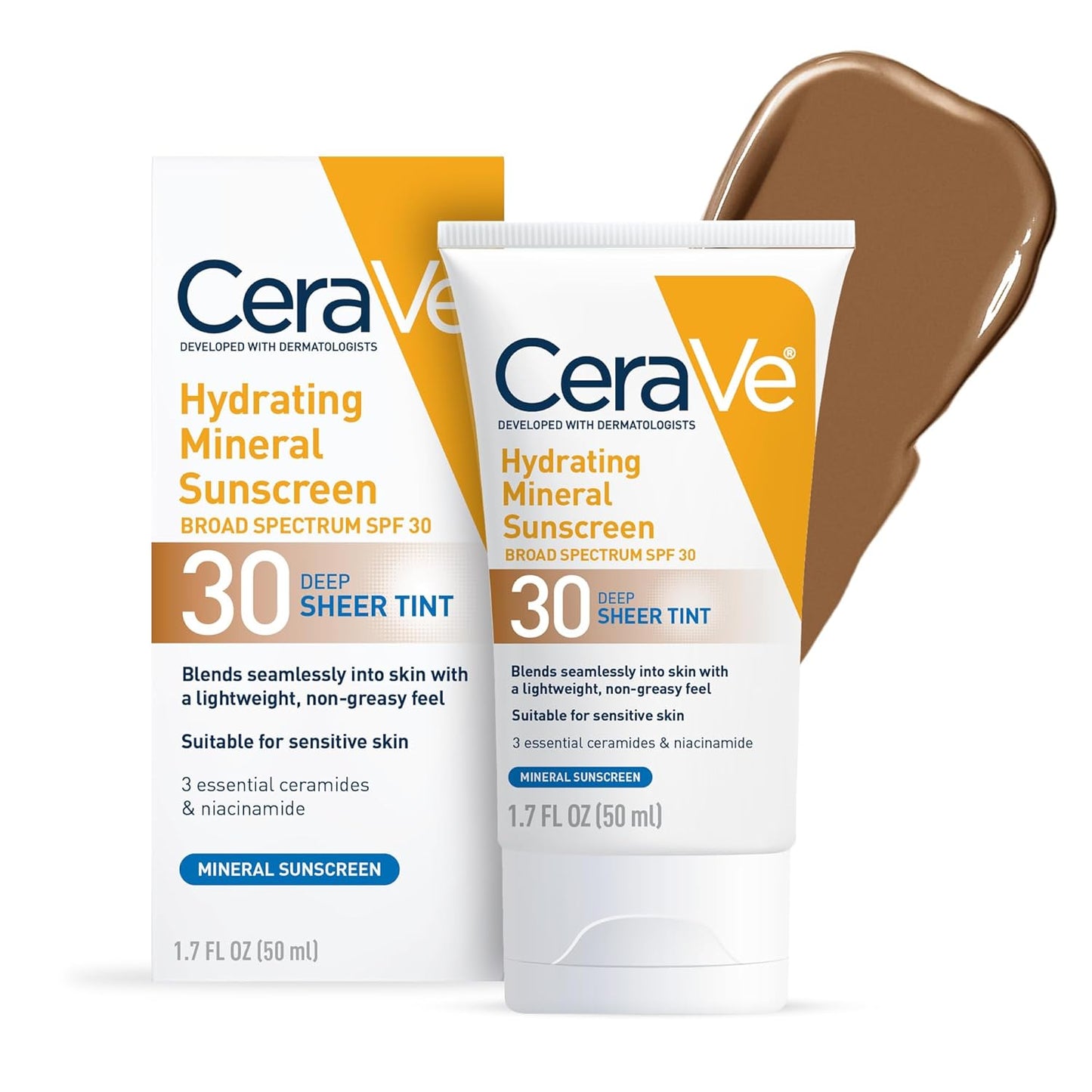CeraVe Hydrating Mineral Sunscreen SPF 30 - Tinted Zinc Oxide Formula for a Healthy Glow | 1.7 Oz