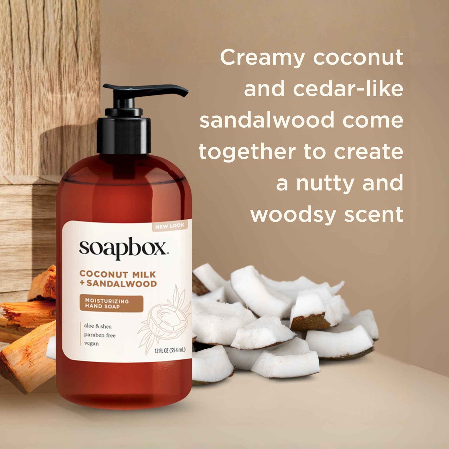 Soapbox Liquid Hand Soap, Coconut Milk & Sandalwood, Gentle & Moisturizing Hand Wash for Kitchen and Bathroom, Vegan & Cruelty Free Scented Hand Soap 12 Ounce Pump Bottles (Pack of 3)