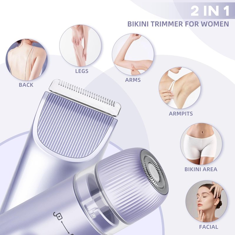 HAHTSST Bikini Trimmer for Women,Dual Head Shaver, IPX7 Waterproof, Compact Travel Design Electric Bikini Shaver for Public Hair, Facial and Body(Purple)