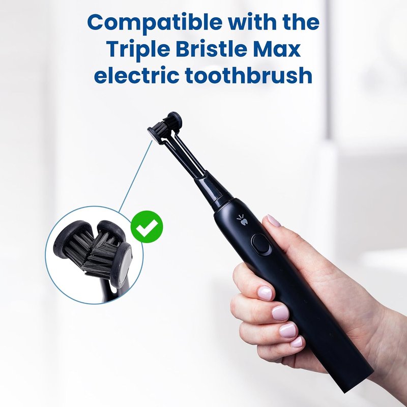 Triple Bristle Max Replacement Brush Heads - Charcoal Infused, Innovative 3-Head Design | 2 Pack (Black)