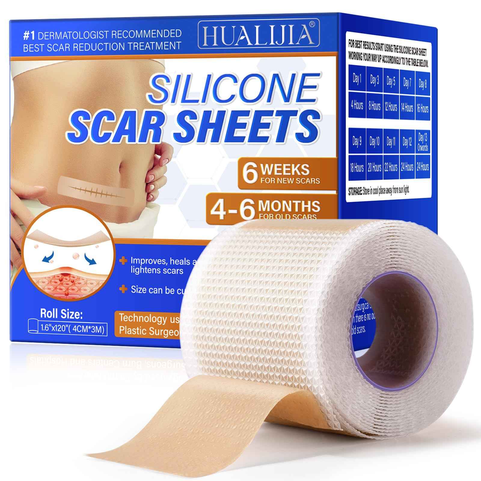 Silicone Scar Sheets, Silicone Scar Tape (1.6”x 120” Roll-3M), Medical Grade Scar Tape for Surgical Scars, Reusable Silicone Tape for Surgical, C-Section, Tummy Tuck, Keloid Scars