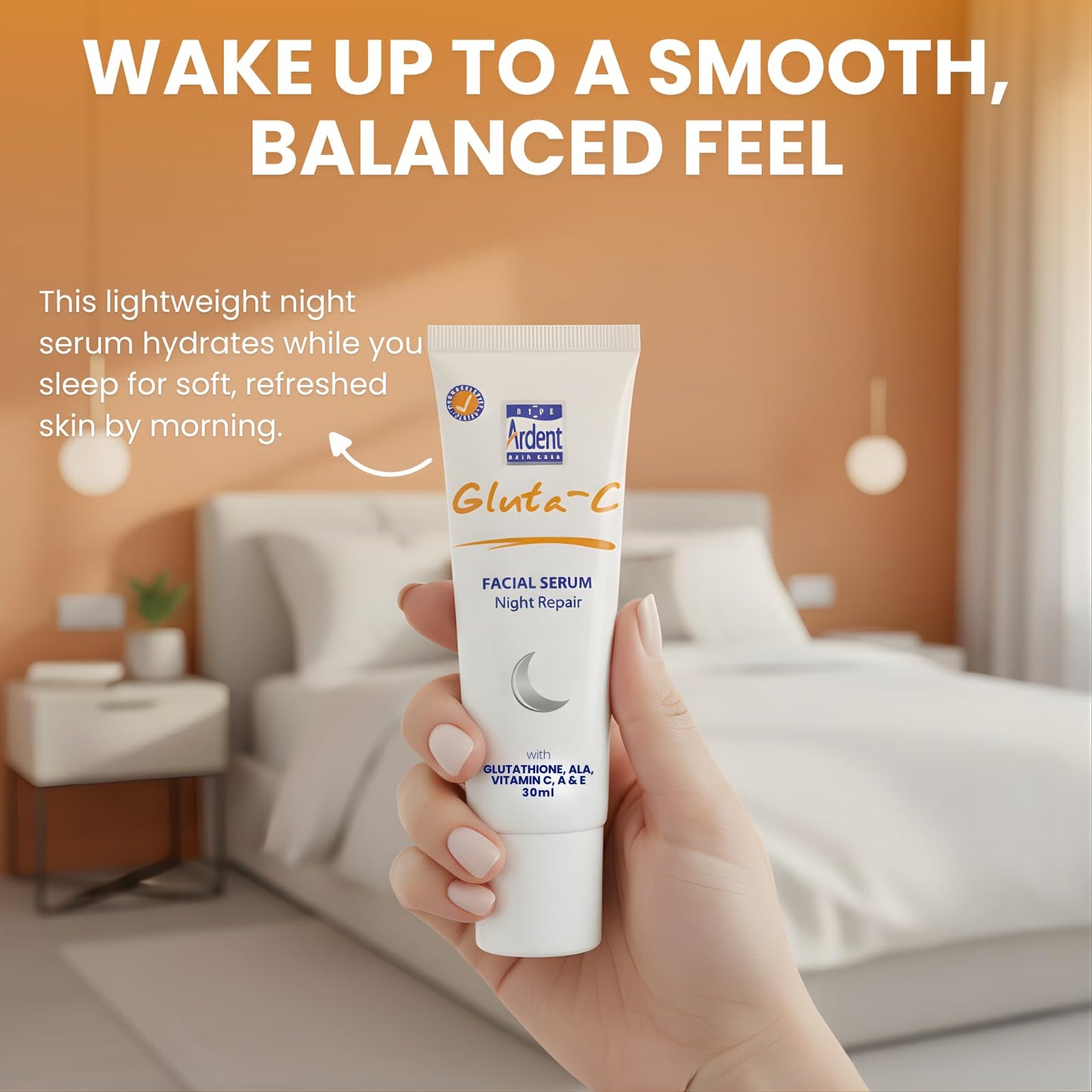 GLUTA C Facial Night Repair Serum, Hydrating Lightweight Non Greasy Skincare with Vitamin C and Shea Butter - 30ml