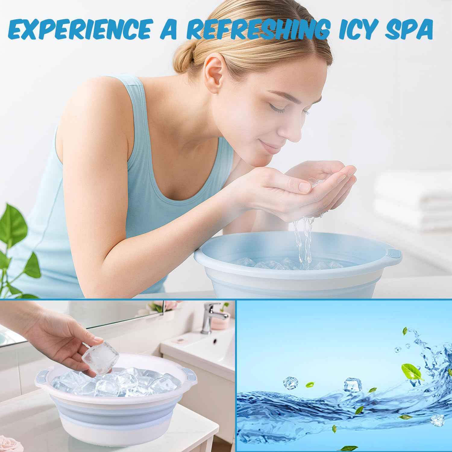 Facial Ice Bath Kit Foldable Face Bowl with Reusable Ice Cube, Headband & Wristband Set, Storage Bag, Portable, Convenient, Spa-Like Cold Therapy at Home