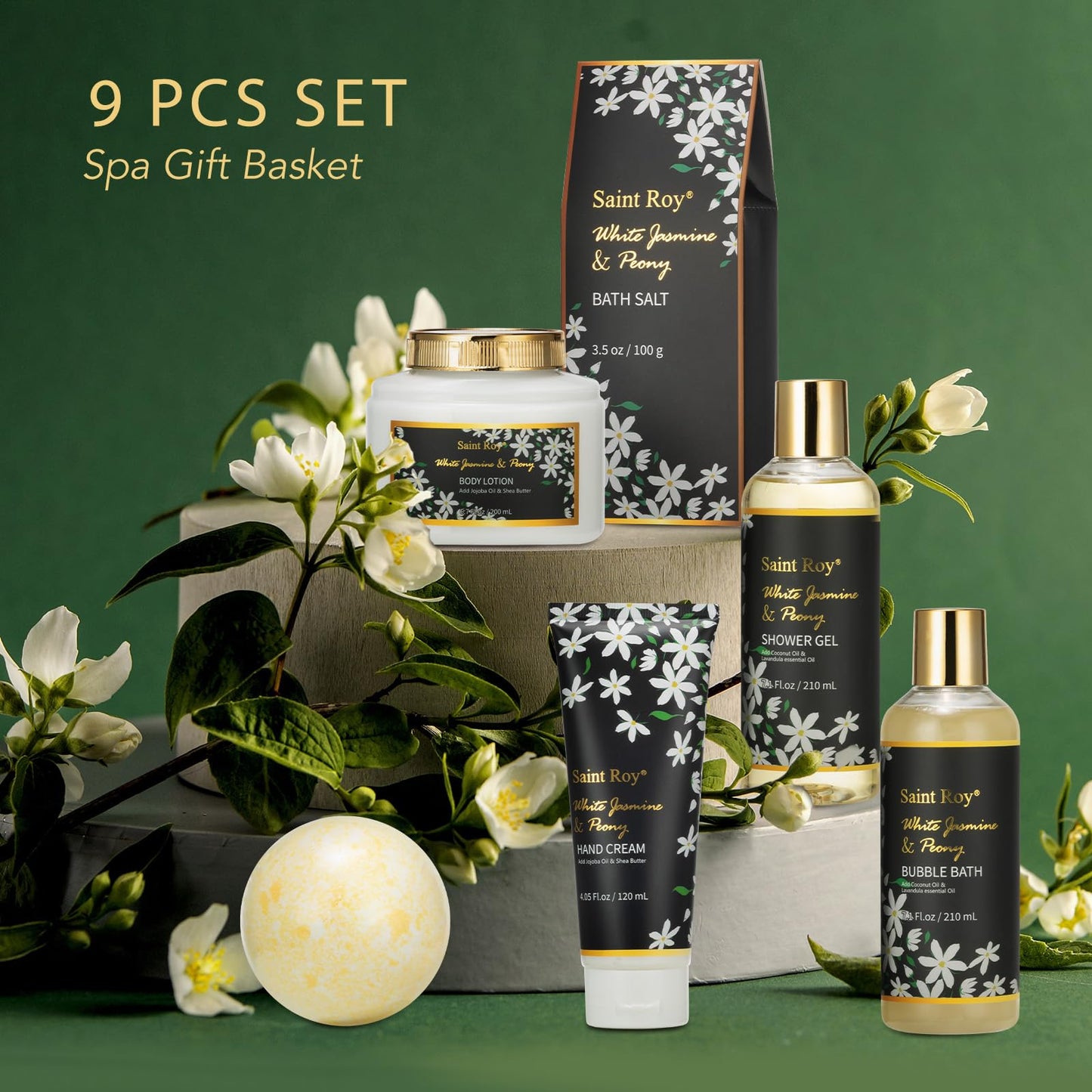 Mothers Day Gifts for Women Spa Day Gifts for Women, White Jasmine Peony Spa Gift Basket Set, Self-Care Relaxation Bath Kit, Nail Clippers, Bath & Body Care Set, Birthday, Christmas, Anniversary
