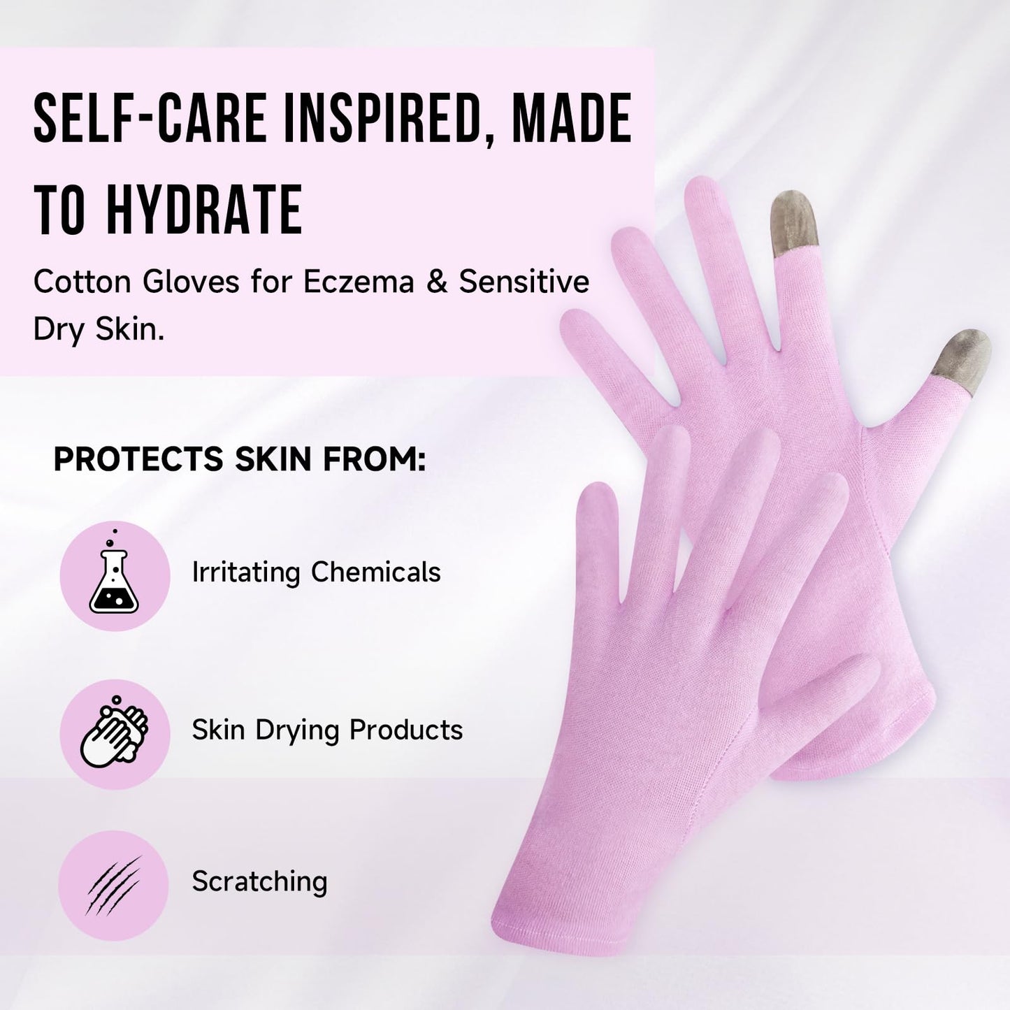 HandLove Premium 100% Cotton Gloves | Moisturizing Gloves for Dry Hands & Eczema | Overnight Sleeping Gloves, Eczema Gloves | Touchscreen Friendly | Baby Pink, 12Pairs