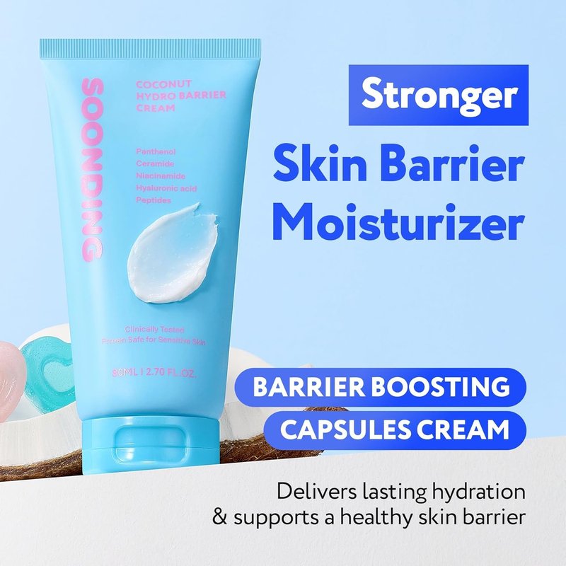 SOONDING Coconut Hydro Barrier Cream | Soothing & Barrier Repair Moisturizer with Panthenol, Ceramide & Squalane | Non-Greasy, Fragrance Free Capsule Cream Korean Skin Care (80ml / 2.7 fl oz)