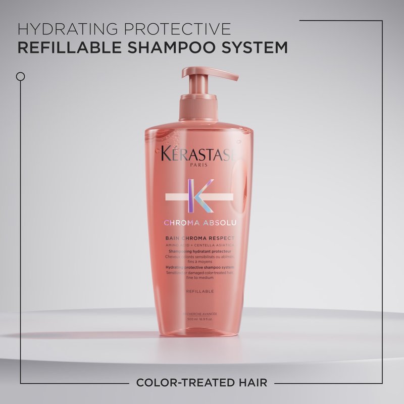 Kerastase Chroma Absolute Chroma Respect Shampoo For Sensitized or Damaged Color-Treated Hair - Protects and Hydrates Fine To Medium Hair with Glycerin and Hyaluronic Acid, 16.9 Fl Oz