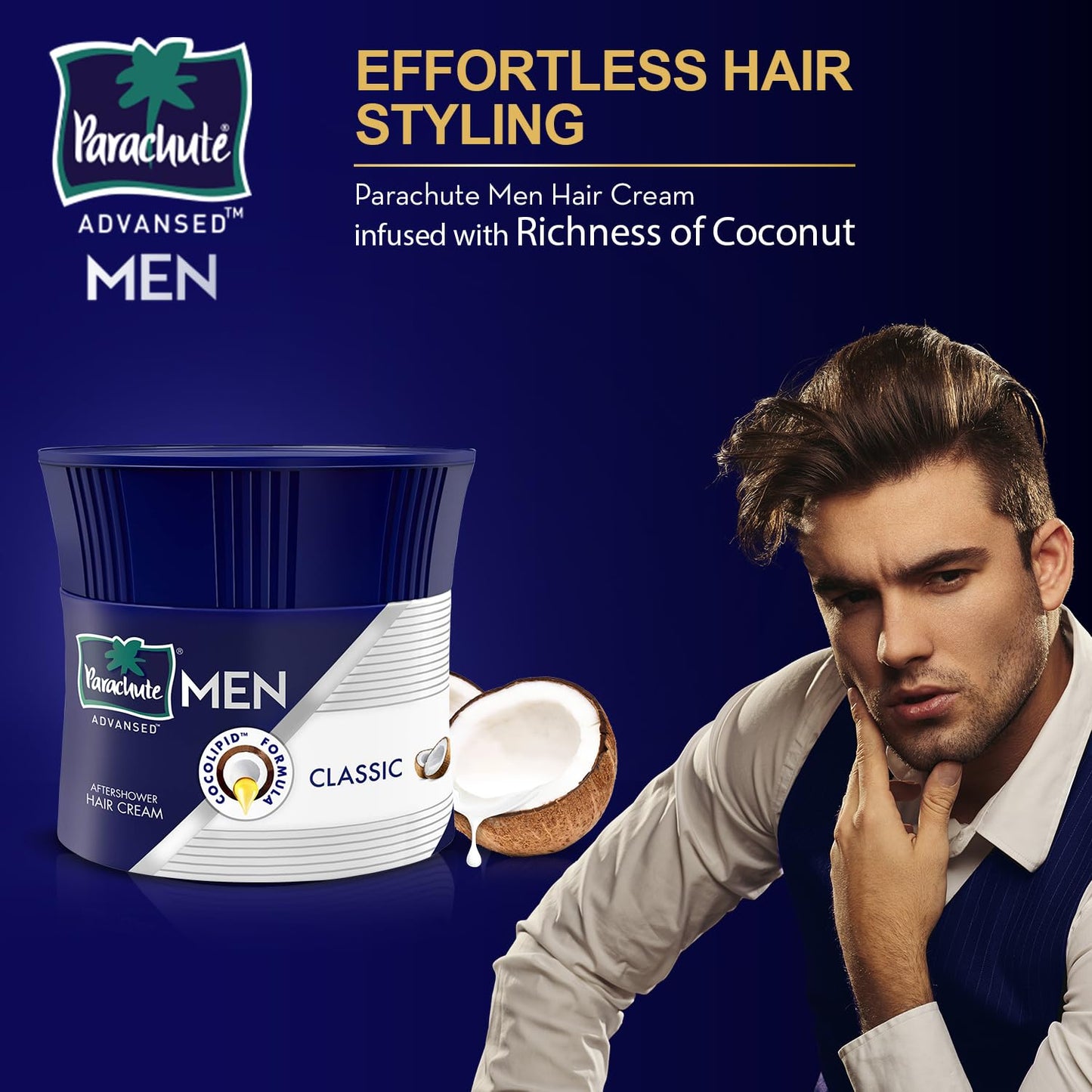 Parachute Advansed Hair Cream For Men |Hair Cream After Shower |Goodness of Coconut| Moisturizes & Strengthens Hair| For Soft, Smooth Hair| Non Sticky | 3.3 Fl.oz.