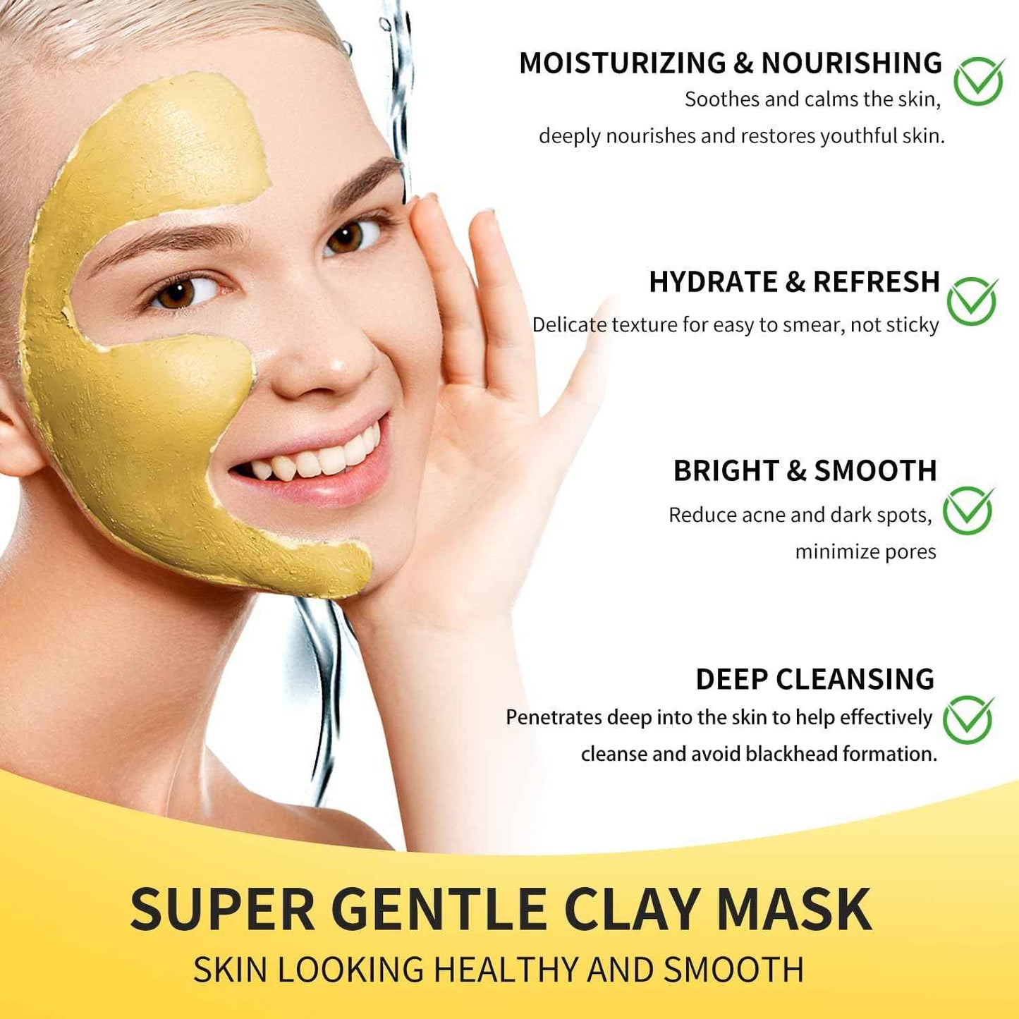 Hicream Turmeric Vitamin C Clay Mask with Kaolin Clay and Turmeric for Dark Spots, Dull Skin, Skincare Facial Mask for Controlling Oil and Refining Pores 5.29 Oz (yellow)