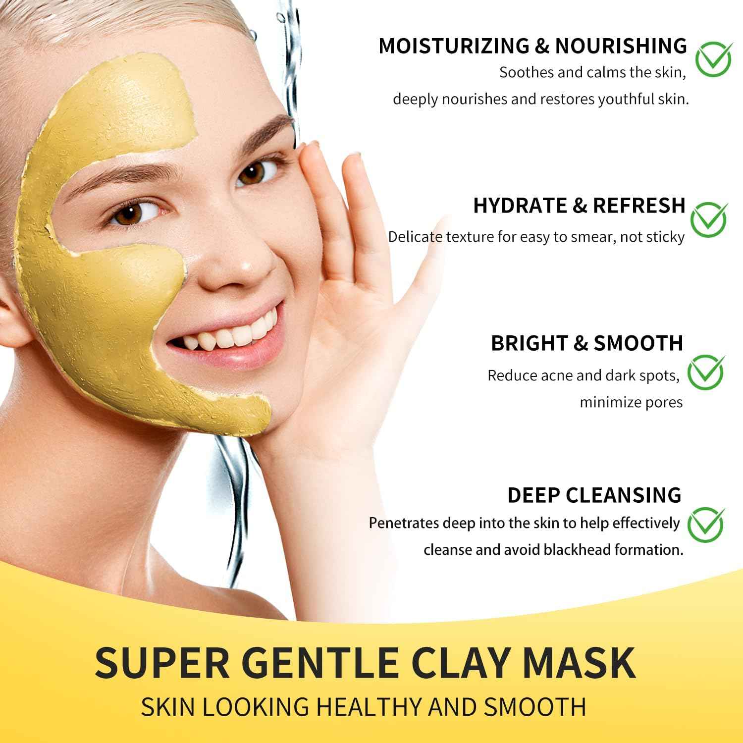 Hicream Turmeric Vitamin C Clay Mask with Kaolin Clay and Turmeric for Dark Spots, Dull Skin, Skincare Facial Mask for Controlling Oil and Refining Pores 5.29 Oz (yellow)