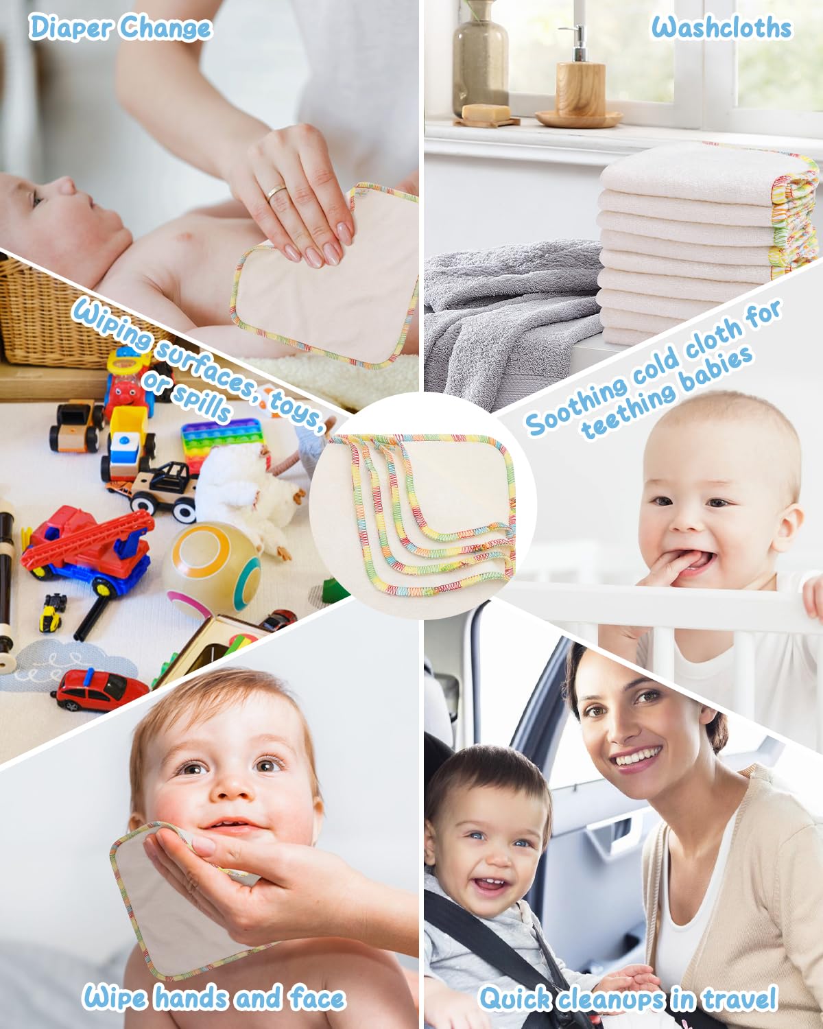Babygoal 30PCS Reusable Diaper Wipes, Natural Unbleached Baby Face Wipes, Soft Sturdy, 8 x 8 Inches, 30BW02-B