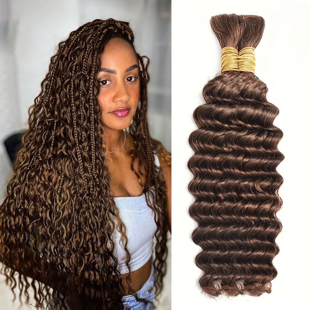 Human Braiding Hair - 110g 18 Inch Deep Wave Boho Bulk | Chocolate Brown 2 Bundles