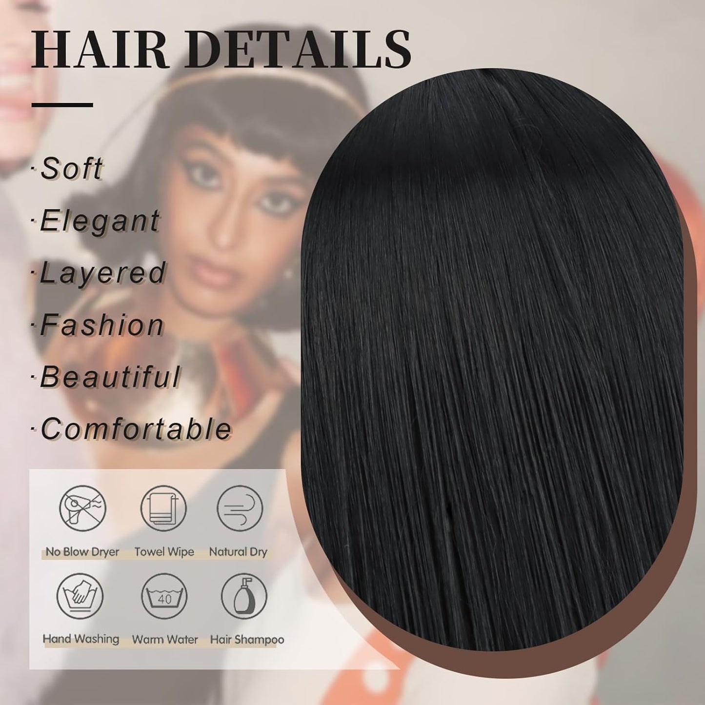 Short Black Straight Wig with Bangs - Heat Resistant Synthetic Hair | 12-Inch Bob for Women