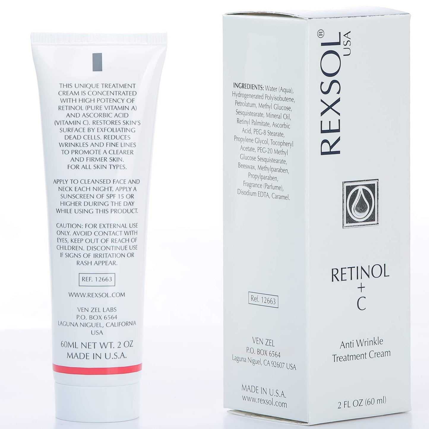 REXSOL Retinol + Vitamin C Anti-Aging Cream - Night Face Care & Dark Spot Remover | 2 OZ Infused with Vitamin E & A