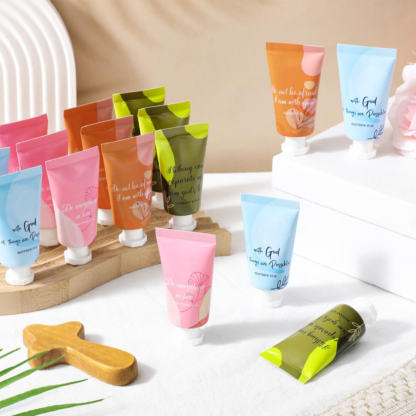 Sacubee 48 Pcs Christian Hand Lotion Bulk Gifts for Women Bible Verse Mini Scripture Travel Hand Cream Religious Gift for Teacher Student Church Member Prayers School Coworkers Birthday Wedding Favor